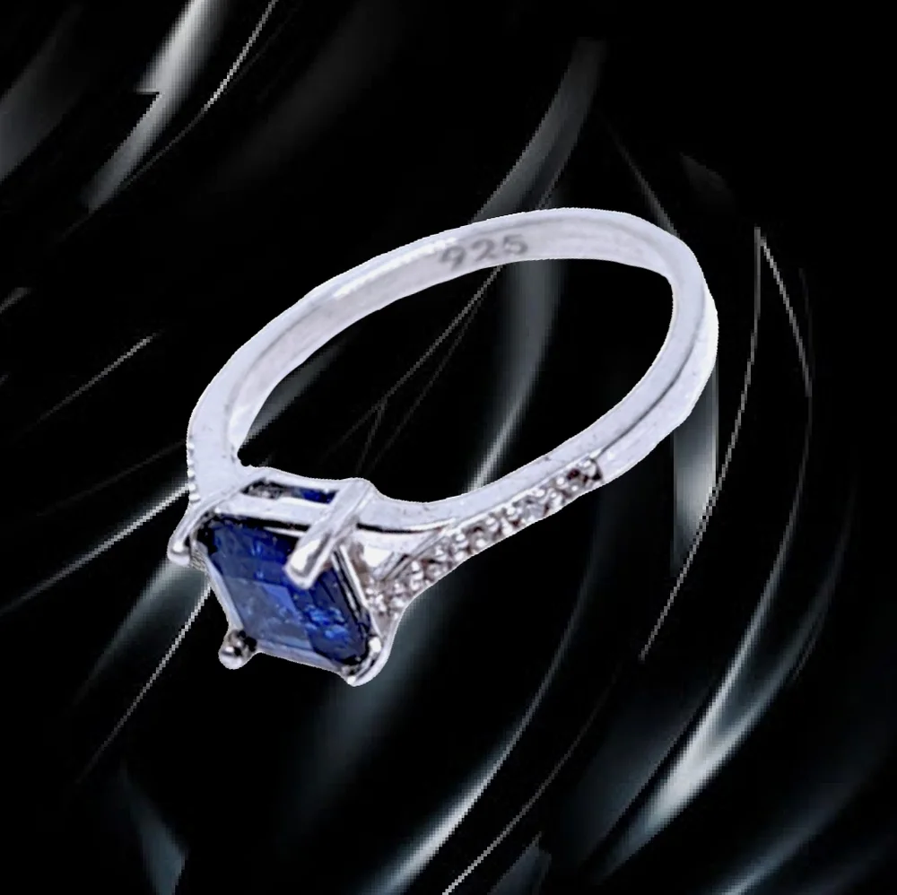 Blue & White Sapphire Sterling Silver Ring